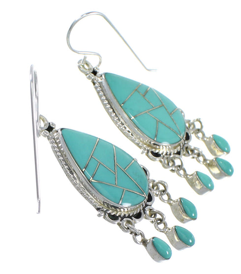 Silver And Turquoise Inlay Hook Dangle Earrings YX79165